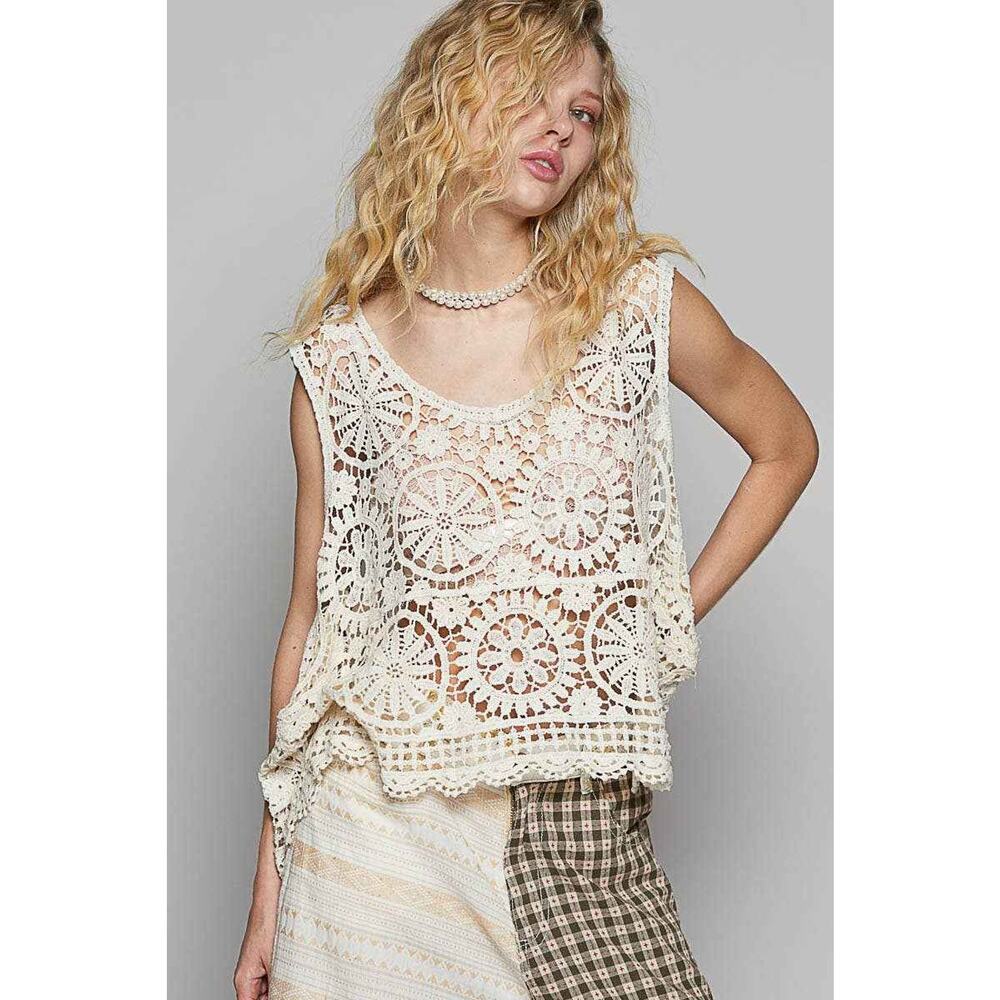 POL Boho Round neck sleeveless crochet top